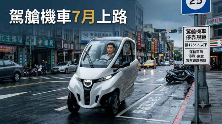 交通部開放駕艙機車7月正式上路 全臺免戴安全帽、須持汽車駕照才能駕駛