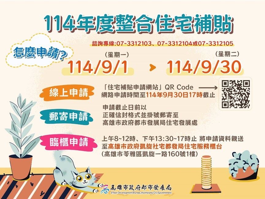 114年高雄自購住宅貸款利息補貼全面開跑　經濟弱勢享最低1.187%超低利率　申請至9月底截止
