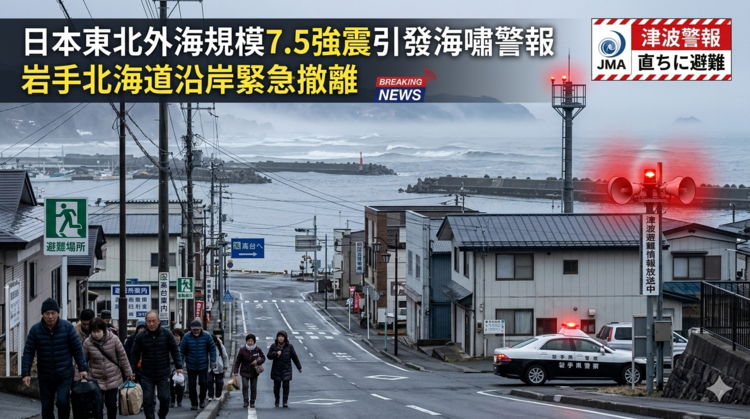 日本東北外海規模7.5強震引發海嘯警報　岩手北海道沿岸民眾緊急撤離