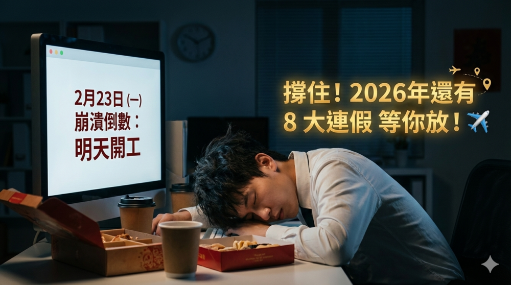 春節9天連假倒數尾聲　上班族集體哀號感嘆「時間過太快」　下週開工後仍有8大連假可期待