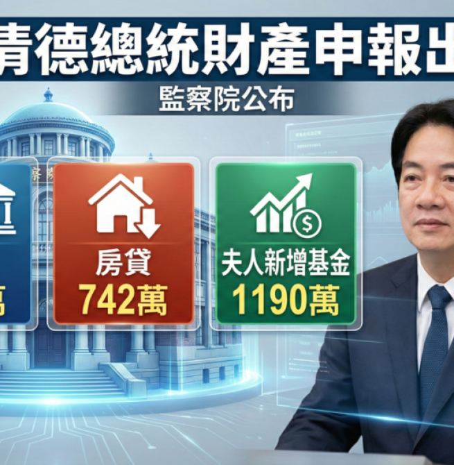 賴清德總統最新財產申報出爐　揭存款231萬與房貸742萬現況　夫人新增1190萬基金曝光