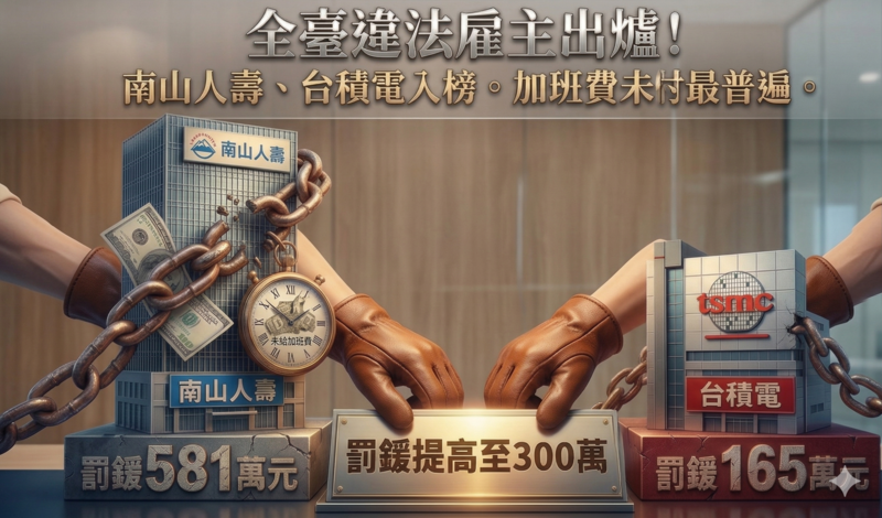 全臺十大違法雇主曝光！南山人壽居冠、台積電入榜，勞團呼籲修法提高罰責，未給加班費成最大宗問題